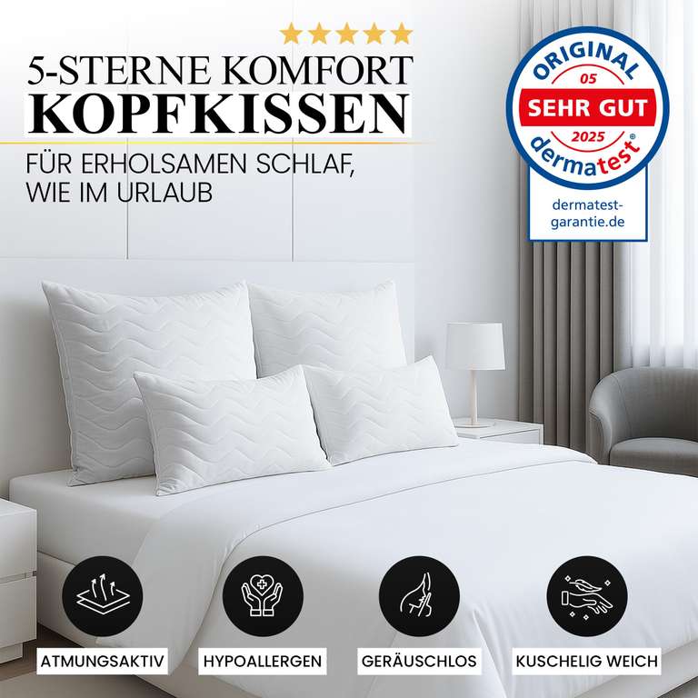 Gentle Hochwertige Kopfkissen 40x80 cm – Hotelqualität, 2er Set bei Amazon