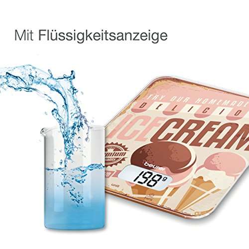 Beurer KS 19 Ice-Cream Küchenwaage, digitale, mit Tara-Zuwiegefunktion, Sensortastenbedienung, 5kg Tragkraft, 20cm