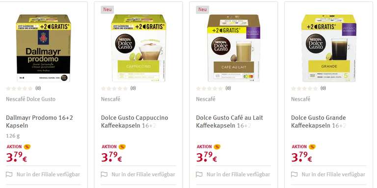 Dolce Gusto (Verschiedene Sorten) für effektiv 2,96€ pro Packung (8er/16er) [Lokal/Filiale]