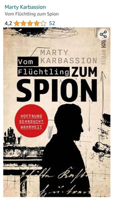 Amazon, Kindle / Ebook, "Vom Flüchtling zum Spion" Action & Abenteuer - Black Friday Angebot