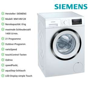 SIEMENS Waschmaschine WM14N128 - 8 kg - 1400 U/min - C - Aqua-stop (mit Roller-Card 411,59€)