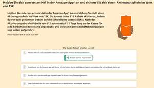 [Personalisiert] Amazon 15€ Rabatt bei erstmaliger Nutzung der App / 30€ Mindestbestellwert