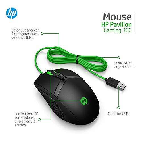 Prime Only: HP Pavilion Gaming 300 (4PH30AA) Maus (kabelgebunden, LED-Beleuchtung, 8 Tasten, 5.000 dpi) schwarz/grün