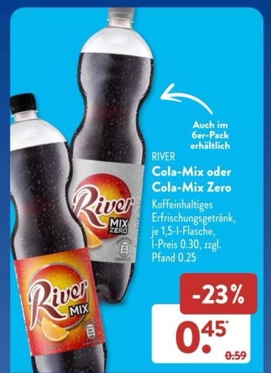 [ALDI SÜD] River Cola-Mix oder Cola-Mix Zero 1,5-Liter Flaschen für 0,45€ statt 0,59€ ab 03.07.2023