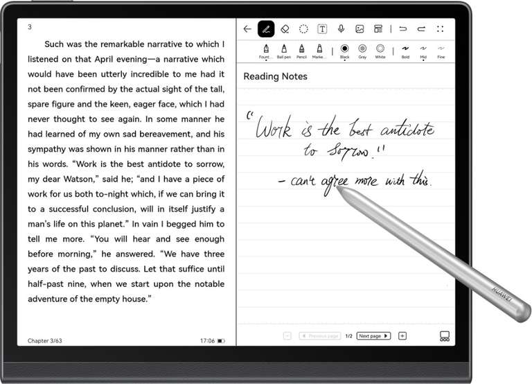 Huawei MatePad Paper Tablet inkl. Stift (10.3", 1404x1872, E-Ink, 16 Graustufen, Kirin 820e, 4/64GB, Harmony OS 2, keine Google-Dienste)