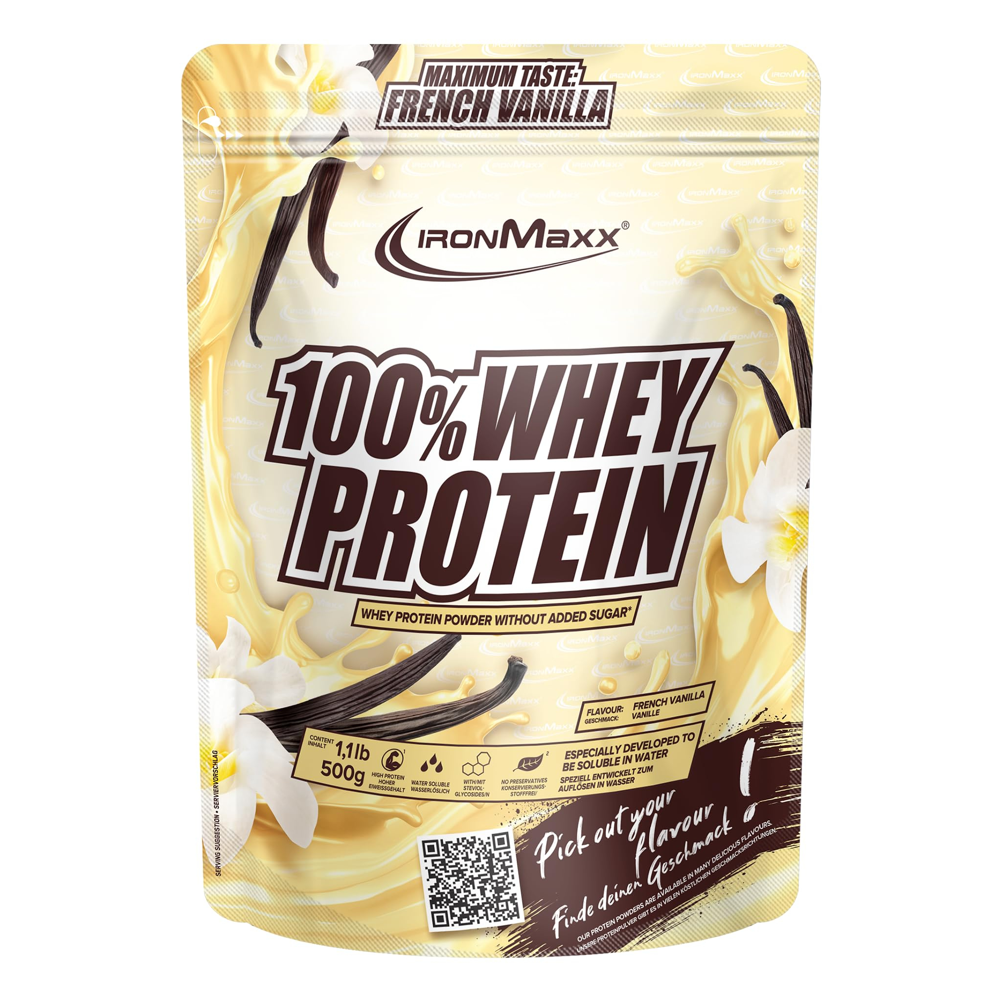 IronMaxx 100% Pures WHEY Protein Pulver - French Vanilla - 500g - prime SparAbo
