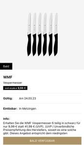 Lokal Metzingen: WMF Classic Line Frühstücksmesser Vespermesser Set (6-teilig, 23 cm, Brötchenmesser Wellenschliff, Brotzeitmesser, schwarz)