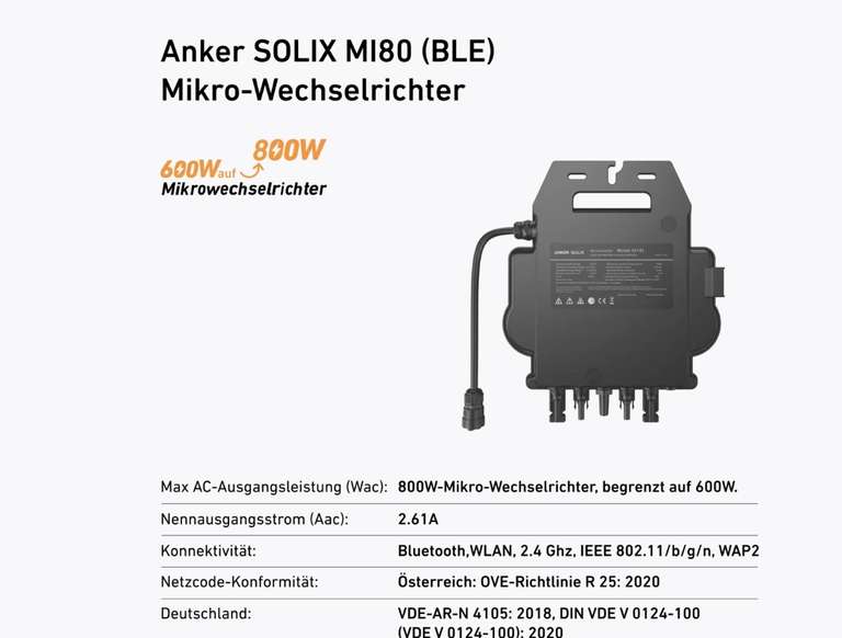 Anker SOLIX Balkonkraftwerk (1080W PV) mit Mikro-Wechselrichter 600W/800W