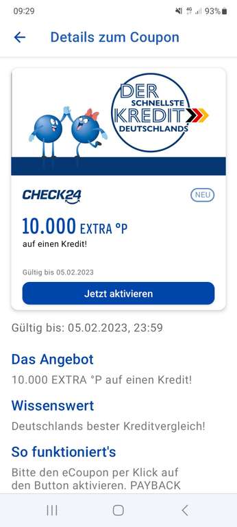 Payback & CHECK24 wieder 10.000 Punkte (100€ Cashback) für einen Kredit