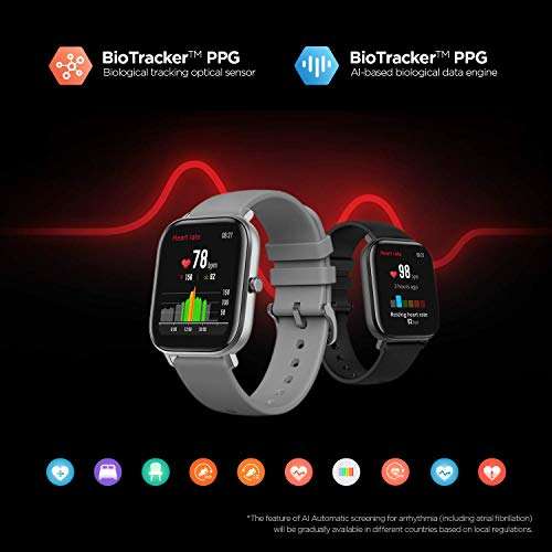 Amazfit Smartwatch GTS mit 12 Sportmodi, GPS 1.65” AMOLED Display Fitness Tracker, Outdoor Sportuhr, Schrittzähler, Herzfrequenzüberwachung
