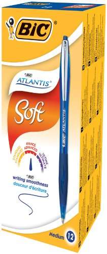 [Amazon Prime] BIC 902132 Kugelschreiber Atlantis Soft, in Blau, Strichstärke 0.32 mm, nachfüllbar, 12er Pack