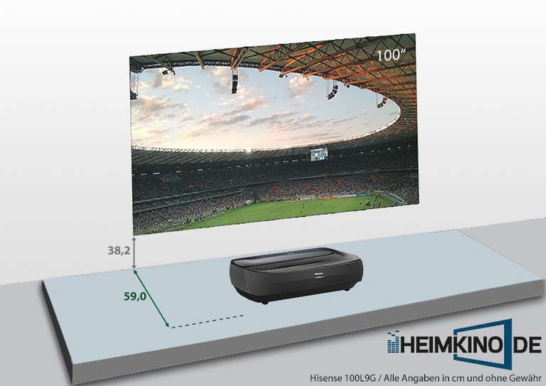 Hisense 100L9G (4K Laser TV Beamer mit 3.000 ANSI-Lumen, Triple Laser, BT2020 Farbraum, Zwischenbildberechnung, TV Tuner, Streaming Apps)