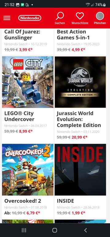 Nintendo Switch Spiele E Shop Spiele - Lego Marvel 7,99€, Skyrim 23,99€, Cars 5,99€, Overcook 6,79