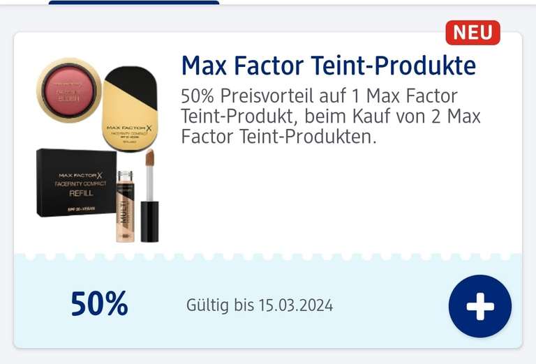 [dm] Max Factor Teint-Produkte | Coupon 50% auf maximal 2 Produkte, (personalisiert?)
