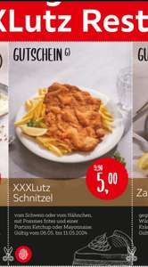 5 Euro XXL Lutz Schnitzel mit Pommes und Mayo oder Ketchup