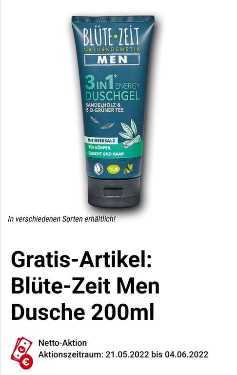 [Netto Marken Discount] Gratis-Artikel: Blüte-Zeit Men Dusche 200ml