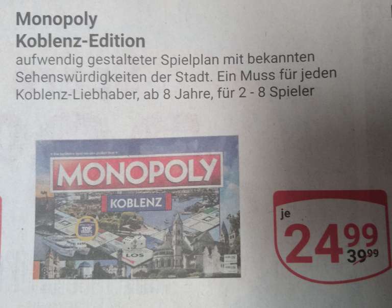 (Globus Koblenz-Bubenheim) Monopoly Koblenz-Edition