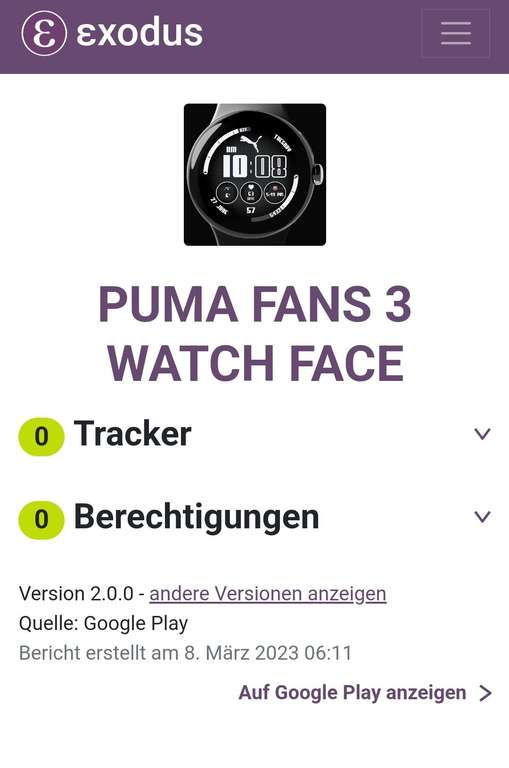 (Google Play Store) PUMA FANS 3 WATCH FACE (WearOS Watchface)