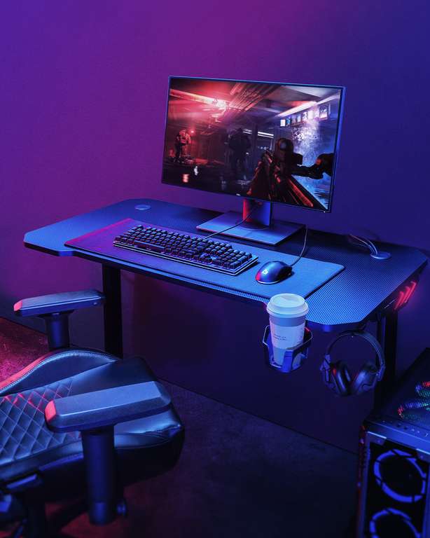 Aukey LY113 Gaming Desk (113x60x74cm, RGB, Halterung & Kabelkanäle) + KM-P7 Mauspad (900x400x4mm, RGB)