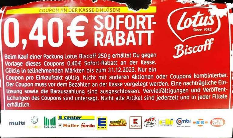 [Kaufland] Lotus Biscoff Karamellgebäck 250g für 1,09 € (Angebot + Coupon) - Kekse / Gebäck - bundesweit