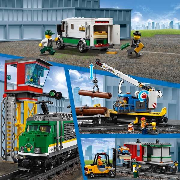 LEGO City Güterzug 60198 (1226 Teile, ~9.8 Cent pro Stein, motorisierte Lok mit Bluetooth-Fernsteuerung, 6 Spielfiguren)