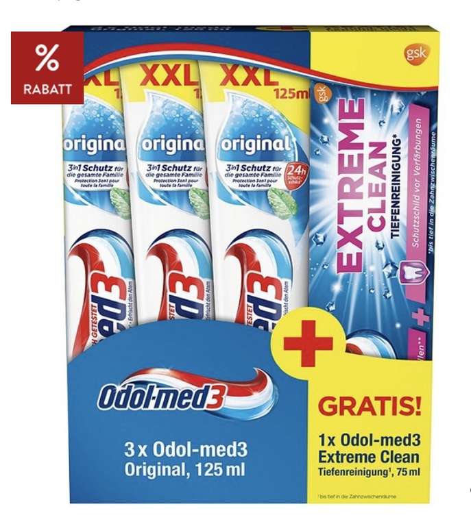 Odol - Med3 Zahncreme 450ml Paket mit Gratis Zahnpasta