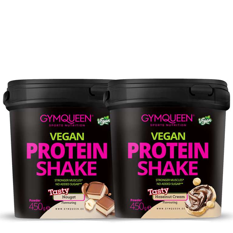 2x 450g Gymqueen Vegan Protein Shake (16.66€/kg, 4 Sorten, auf Basis von Ackerbohnen- und Erbsenprotein, ohne Soja)