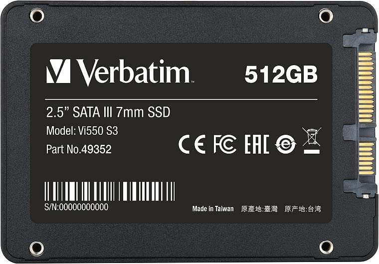 Verbatim Vi550 S3 SSD, Internal SSD Drive with 512GB Data Storage, Solid State Drive with 2.5" SATA III Interface and 3D NAND Technology
