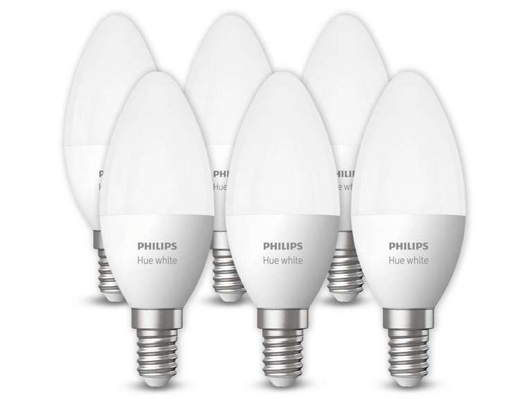 6x Philips Hue LED-Leuchtmittel (E14, 5.5 W, Warmweiß, 470 lm)