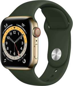 Apple Watch 6 40mm Edelstahl Gold mit grünem Armband