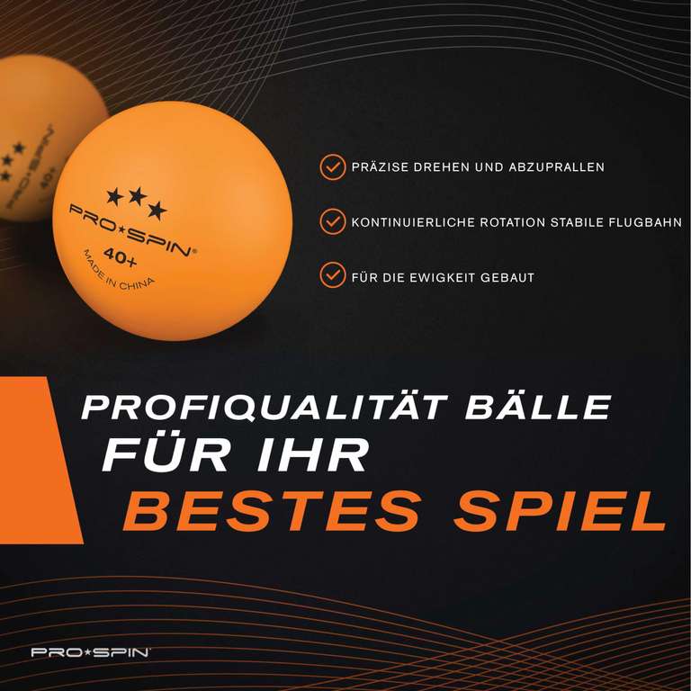 [Prime] PRO SPIN Tischtennisbälle -Orange Tischtennisbällen 3 Sterne 40+ | Hochwertige ABS-Trainingsbälle