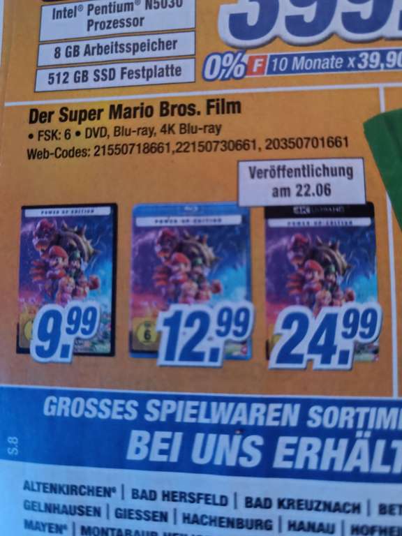 Der Super Mario Bros. Film Blu-ray 12,99 (Abholung)