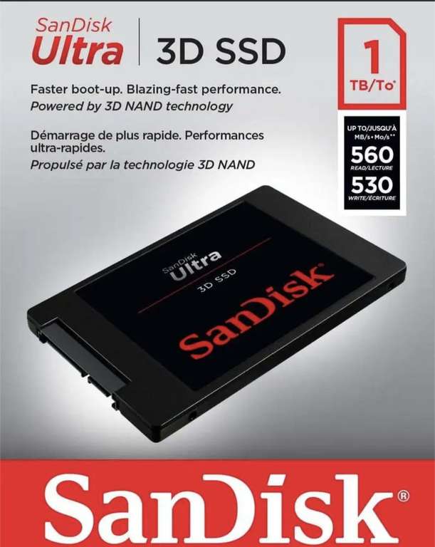 SanDisk Ultra 3D SSD 1TB - 2,5" SATA Interne SSD-Festplatte