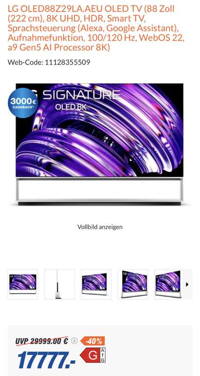 [LOKAL+ONLINE] LG OLED88Z29 OLED TV (88 Zoll) Sonderpreis + Cashback