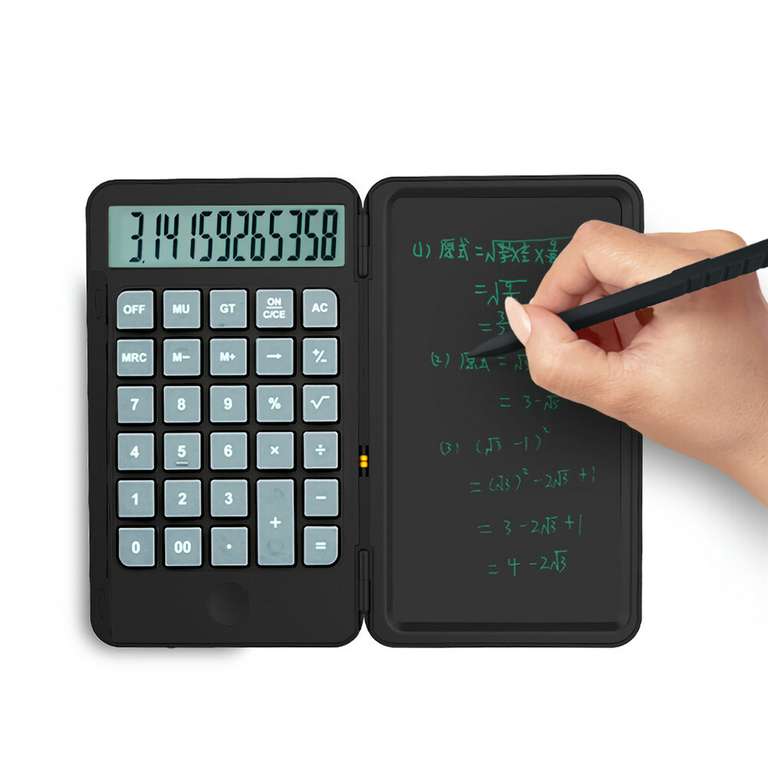 NEWYES 06F Taschenrechner mit 6 Zoll Schreibtafel, Stift - USB-C oder Knopfzelle - Büro, Schule