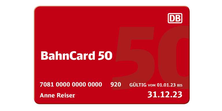 15 € Rabatt (personalisiert) auf eine BahnCard 25/50 bis zum 2.6.2023