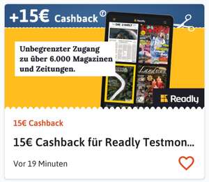[Reebate] 15€ Cashback für 0,99€ Readly Testmonat