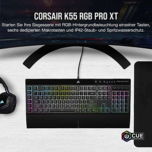 CORSAIR K55 RGB PRO XT (Membrantastatur - IP42 - 6 Makro-Tasten - iCUE-Kompatibel - QWERTZ DE - PC, Mac, Xbox - Schwarz)
