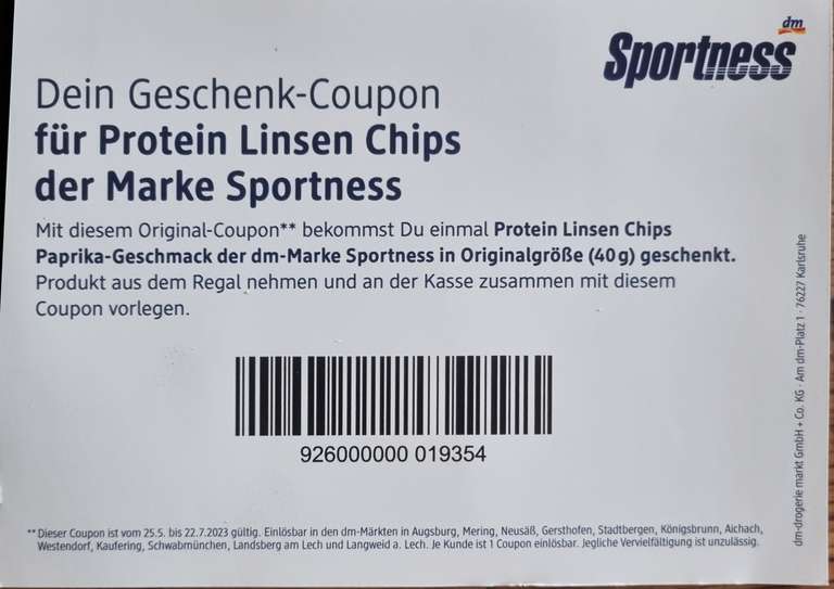 Dm (lokal Augsburg und Umgebung) Sportness Protein Linsen Chips City-Galerie