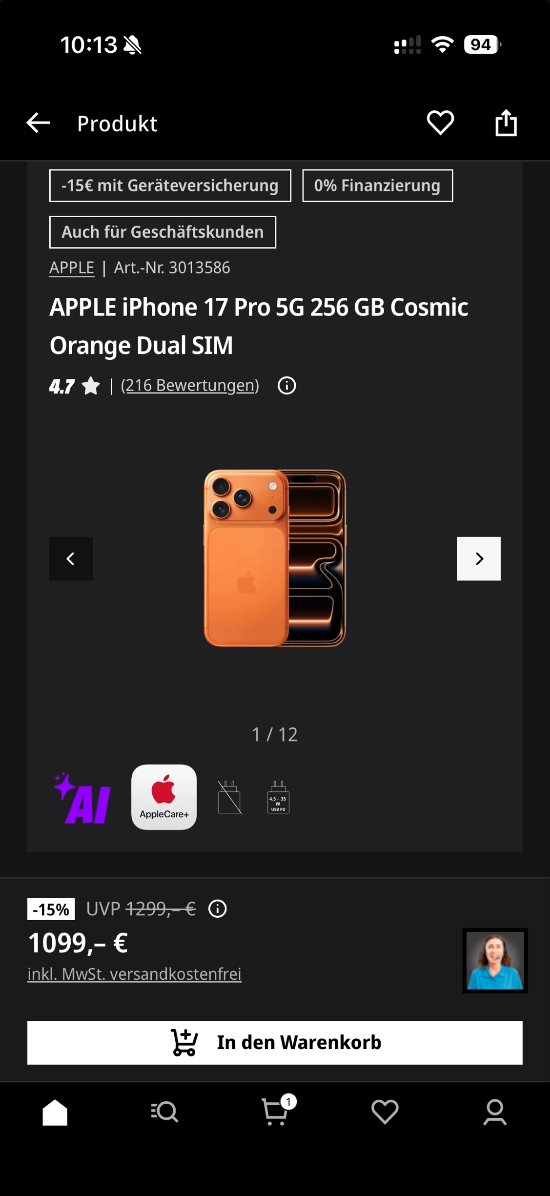 iPhone 17 Pro 256GB (MediaMarkt/Saturn) alle Farben verfügbar