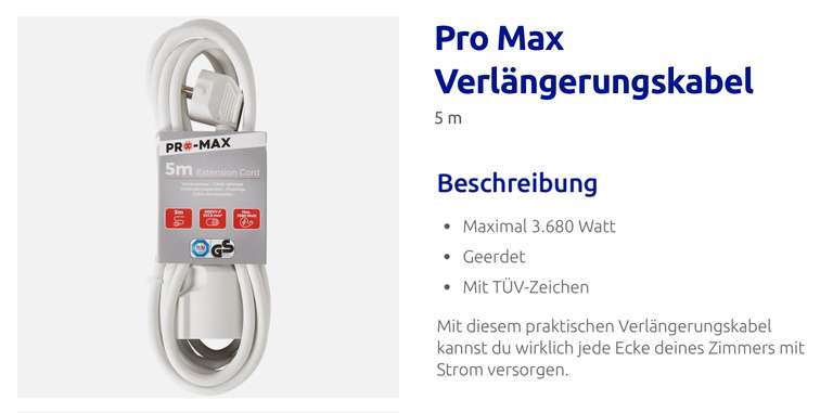[ACTION] 5m Pro-Max Verlängerungskabel (Schuko)