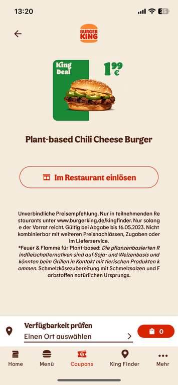 Burger King Plant Based Chili Cheese Burger