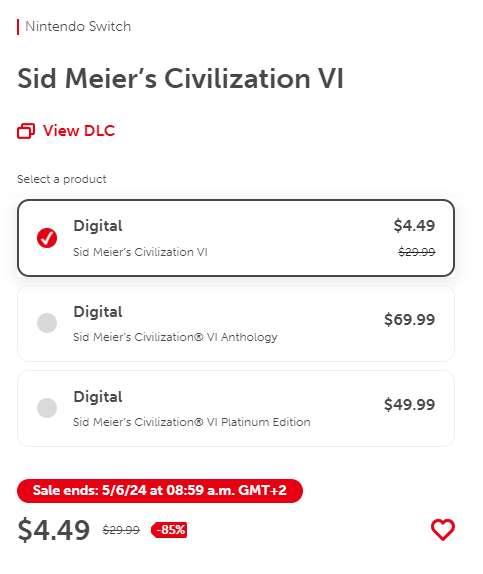 [Nintendo US eShop] Civilization VI - Nintendo Switch - deutsche Texte - $4.49 - Tiefstpreis -> Japan sogar nur 2€