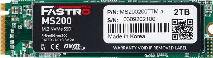 2TB Mega Fastro MS200 M.2 SSD (PCIe 3.0 x4, 3D-NAND TLC, R3400/W3000, TBW 1,2 PB, DRAM)