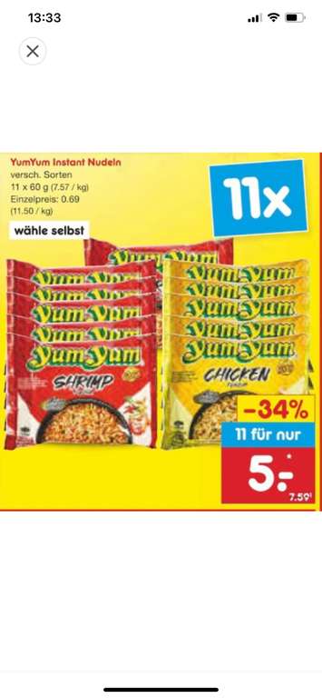10 Pack yumyum Nudeln 5€ Angebot.