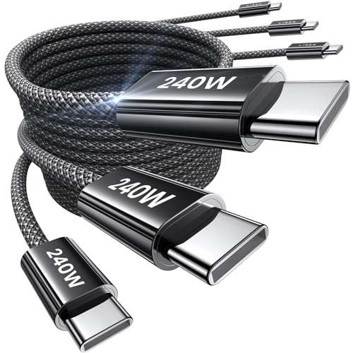 [Amazon Prime] 3x LISEN 240W USB C Kabel, 3 Stück [1M+2M+2M] Schnellladekabel Nylon-Geflecht USB C auf USB C Kabel