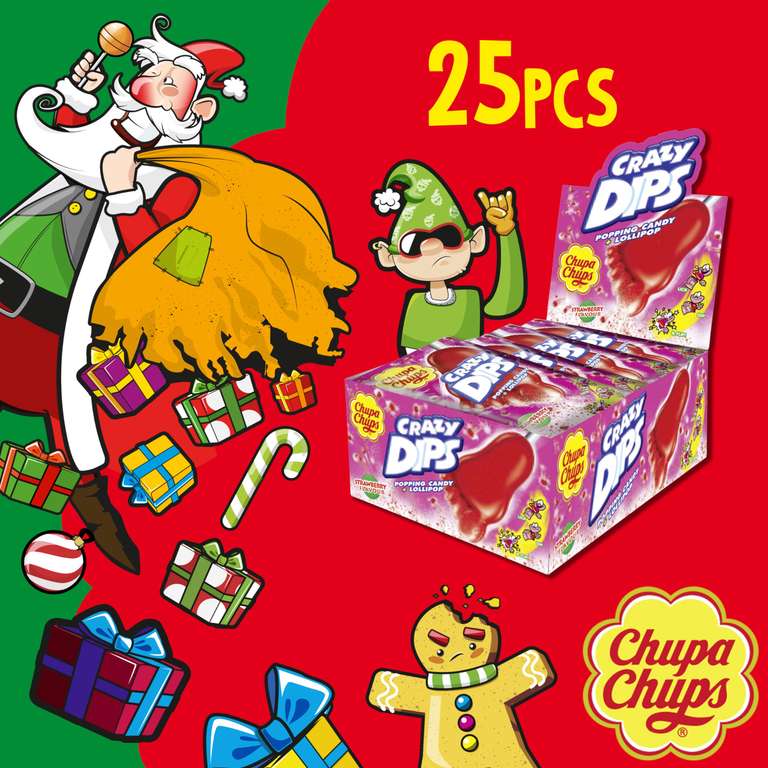 Chupa Chups Crazy Dips Erdbeere, 24er Thekendisplay, Strawberry-Flavours (Prime Spar-Abo)