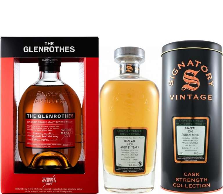 Whisky-Übersicht 204: z.B. Glenrothes Maker's Cut Speyside Single Malt für 53,90€, Braeval 2000/2021 Refill Butt SV für 178€ inkl. Versand