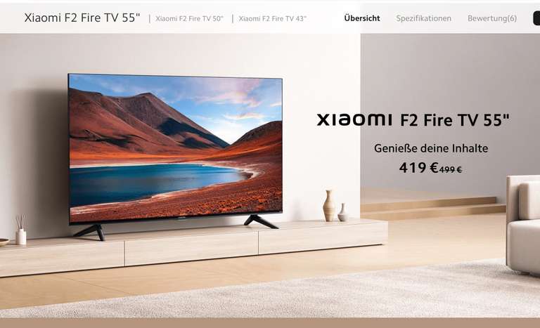 Xiaomi F2 Fire TV 55" Smart TV Fernseher 344€ möglich