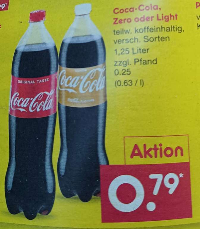 Netto MD: 1,25l Vanilla&Cherry Coke mit Zucker sowie weitere Sorten von Coca-Cola ab heute bis 15.04.23, Literpreis 63Cent